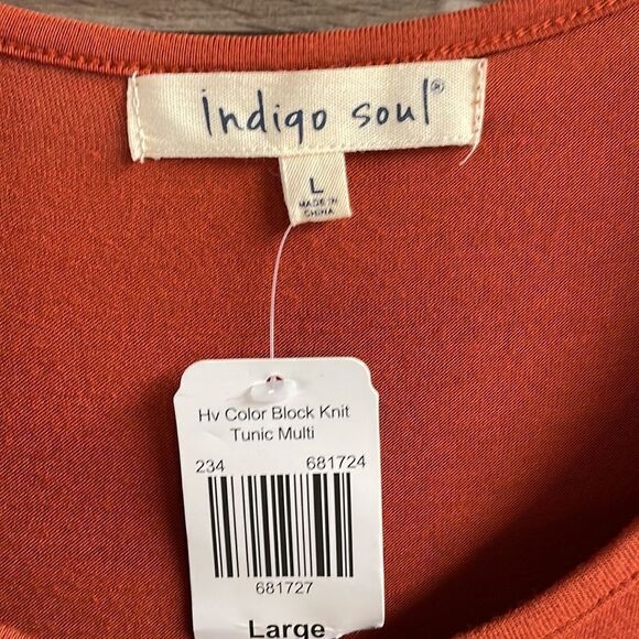 Indigo Soul Ladies Boho Casual Dress Tunic Size L, Rust,Tan&Black,New with Tags - Picture 2 of 7